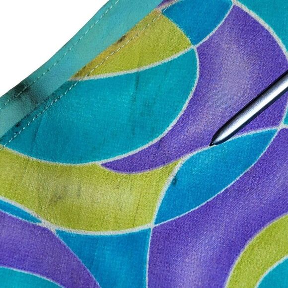 Vintage 70s 2pc Skirt Set L Geometric Psychedelic Maxi Tank Blue Green Mod Funky - Picture 8 of 16